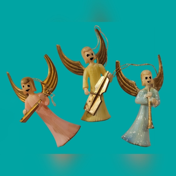 VINTAGE LOT CHRISTMAS ANGEL FIGURINE ORNAMENTS ~ PORCELAIN/GOLD TRIM - Picture 4 of 4